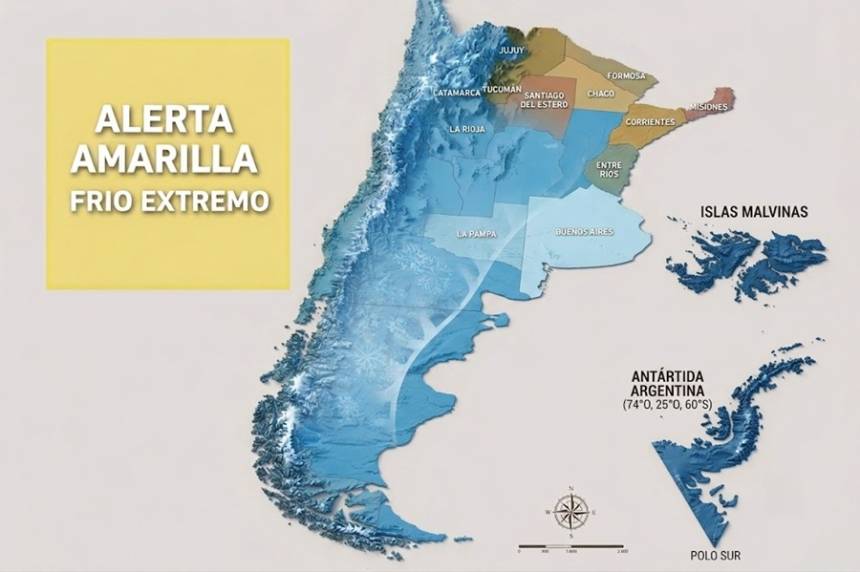 Alerta amarilla en toda la Patagonia: frío extremo, térmicas bajo cero y riesgo para la salud en cinco provincias del sur