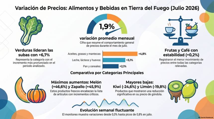  Julio caliente en la canasta fueguina: verduras +6,7% y el FINNOVA marca otro mes de tensión en los bolsillos