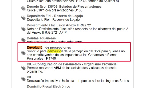 IMAGEN 1 - Solicitud para la devolución de la percepción del 35% 