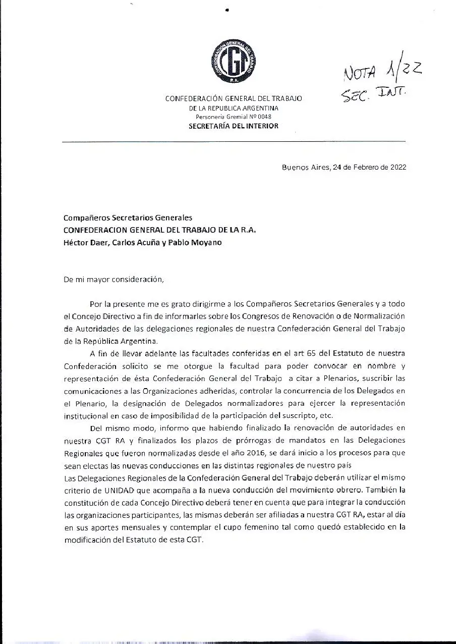 Regionales de la CGT: el criterio es la unidad y normalizacion