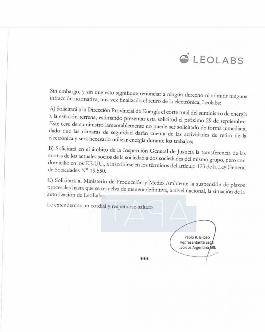 Nota de Leolabs presentada al Gobierno Provincial