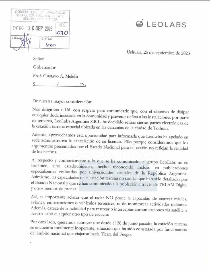 Nota de Leolabs presentada al Gobierno Provincial