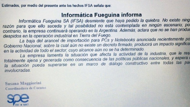  MEDIANTE COMUNICADO IFSA desmintió quiebre y despidos