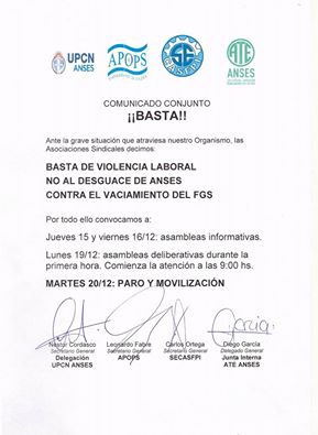 Gremios paralizarán el ANSES en todo el país